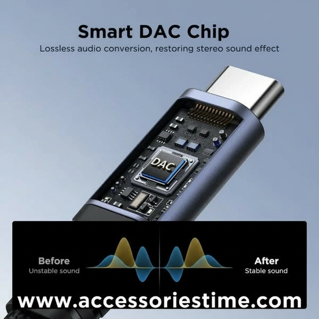 Smart DAC Chip with text about lossless audio conversion on a blue gradient background