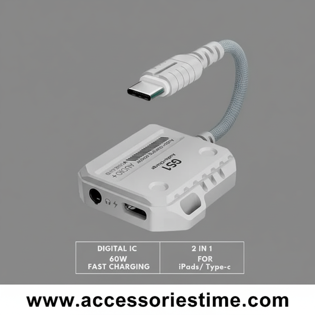 Plextone GS1 2-in-1 Gaming Adapter – Type-C 60W Fast Charging & 3.5mm 3D Stereo Sound