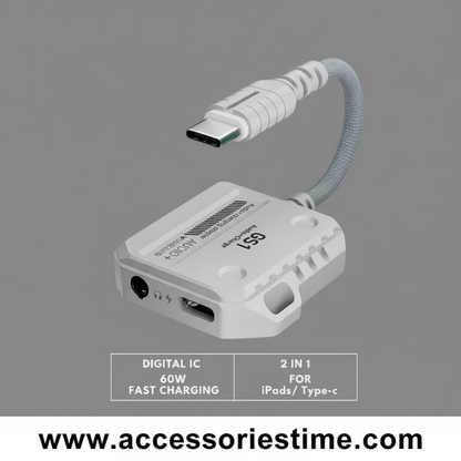 Plextone GS1 2-in-1 Gaming Adapter – Type-C 60W Fast Charging & 3.5mm 3D Stereo Sound