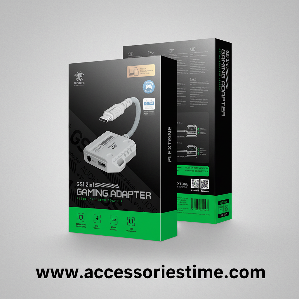 Plextone GS1 2-in-1 Gaming Adapter – Type-C 60W Fast Charging & 3.5mm 3D Stereo Sound