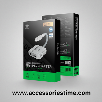 Plextone GS1 2-in-1 Gaming Adapter – Type-C 60W Fast Charging & 3.5mm 3D Stereo Sound