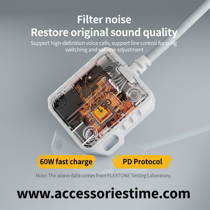 Plextone GS1 2-in-1 Gaming Adapter – Type-C 60W Fast Charging & 3.5mm 3D Stereo Sound