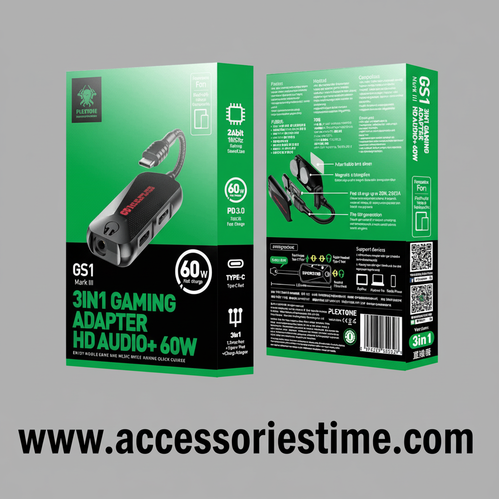 Plextone GS1 Mark III 3-in-1 Gaming Splitter – HD Audio + Fast Charging