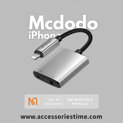 Mcdodo Apple iPhone Dual Port Splitter 3.5mm Lightning Converter (Using Phone Mic) – 100% Original